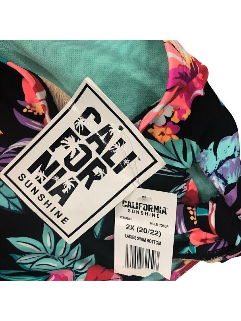 California Sunshine NWT Black Floral Bikini Swim Bottom Size 2X - Picture 3 of 7